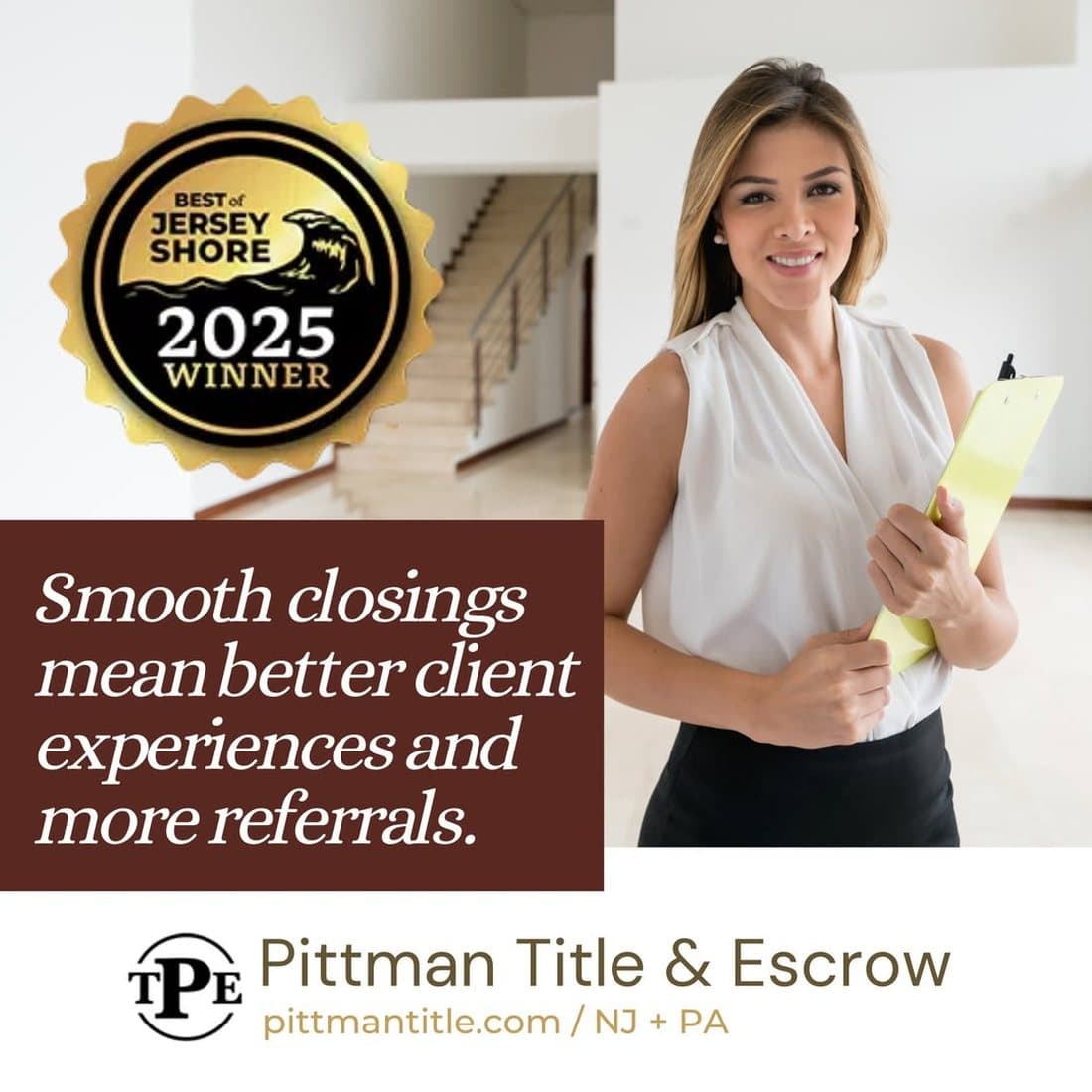 Brand creative connecting smooth closings to client experience and referrals.
