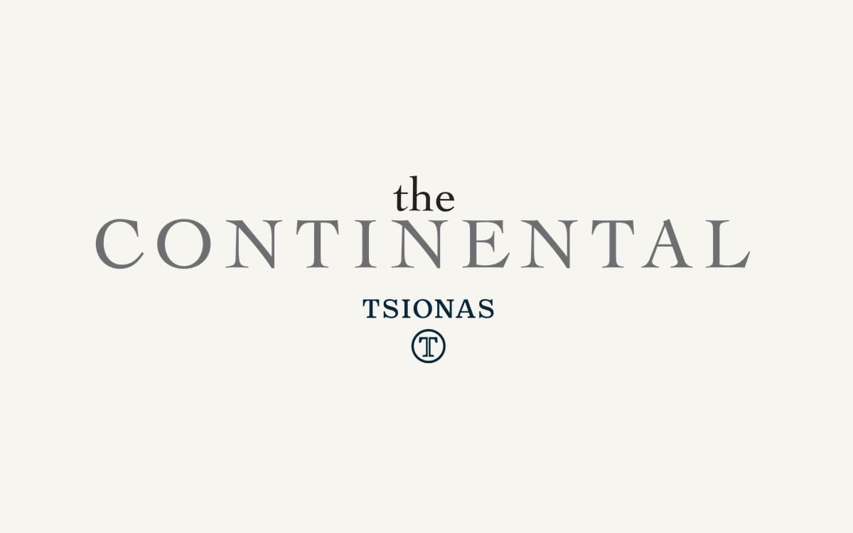 The wordmark — a classic serif built to read as hospitality rather than student housing, locked up with the Tsionas monogram.