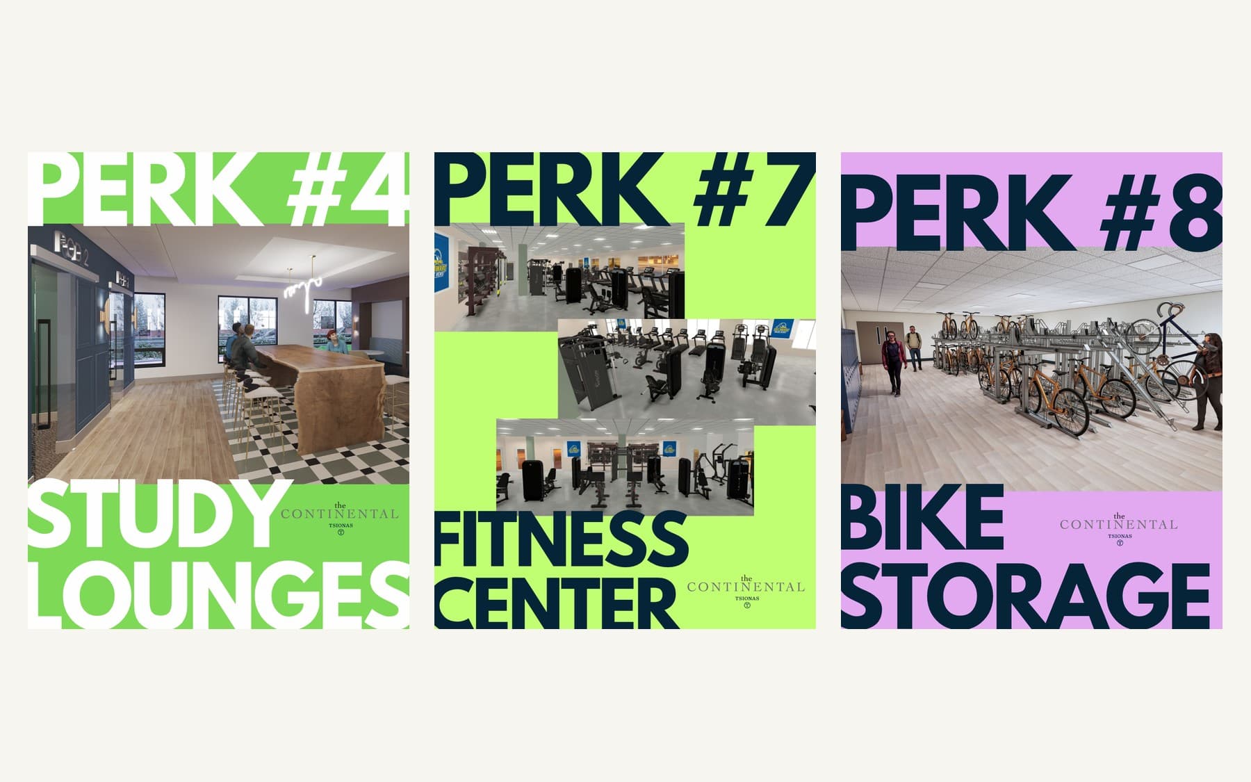 The Perks series — a numbered social format that gave every amenity its own post and turned a feature list into a campaign.